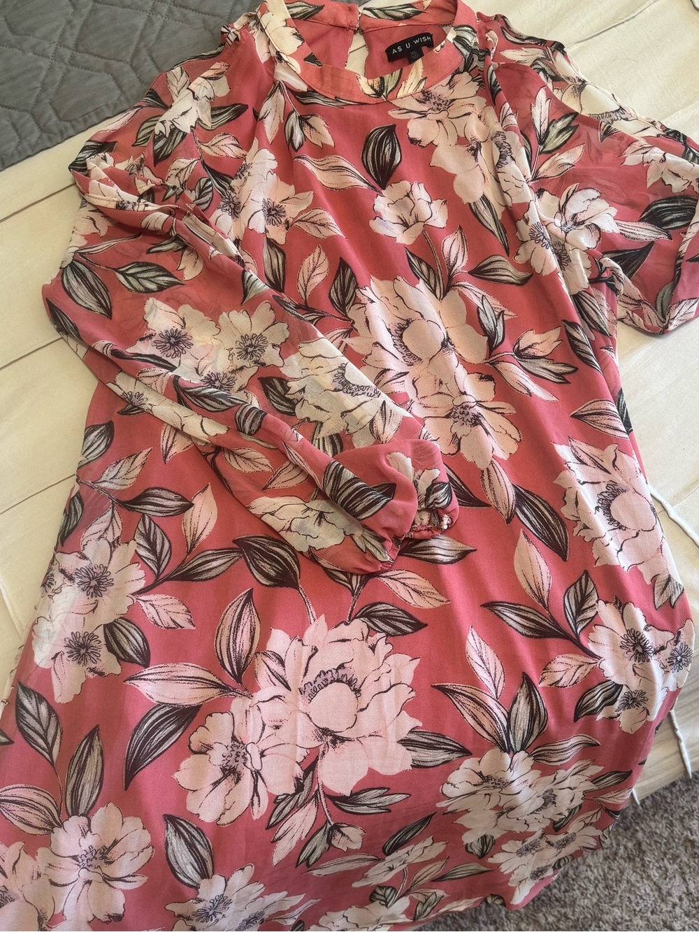 As U Wish Coral Floral Blouse